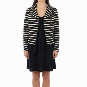 Lilla  P Women’s Navy Blue Dress & Striped Blazer Set Versatile Style Size S